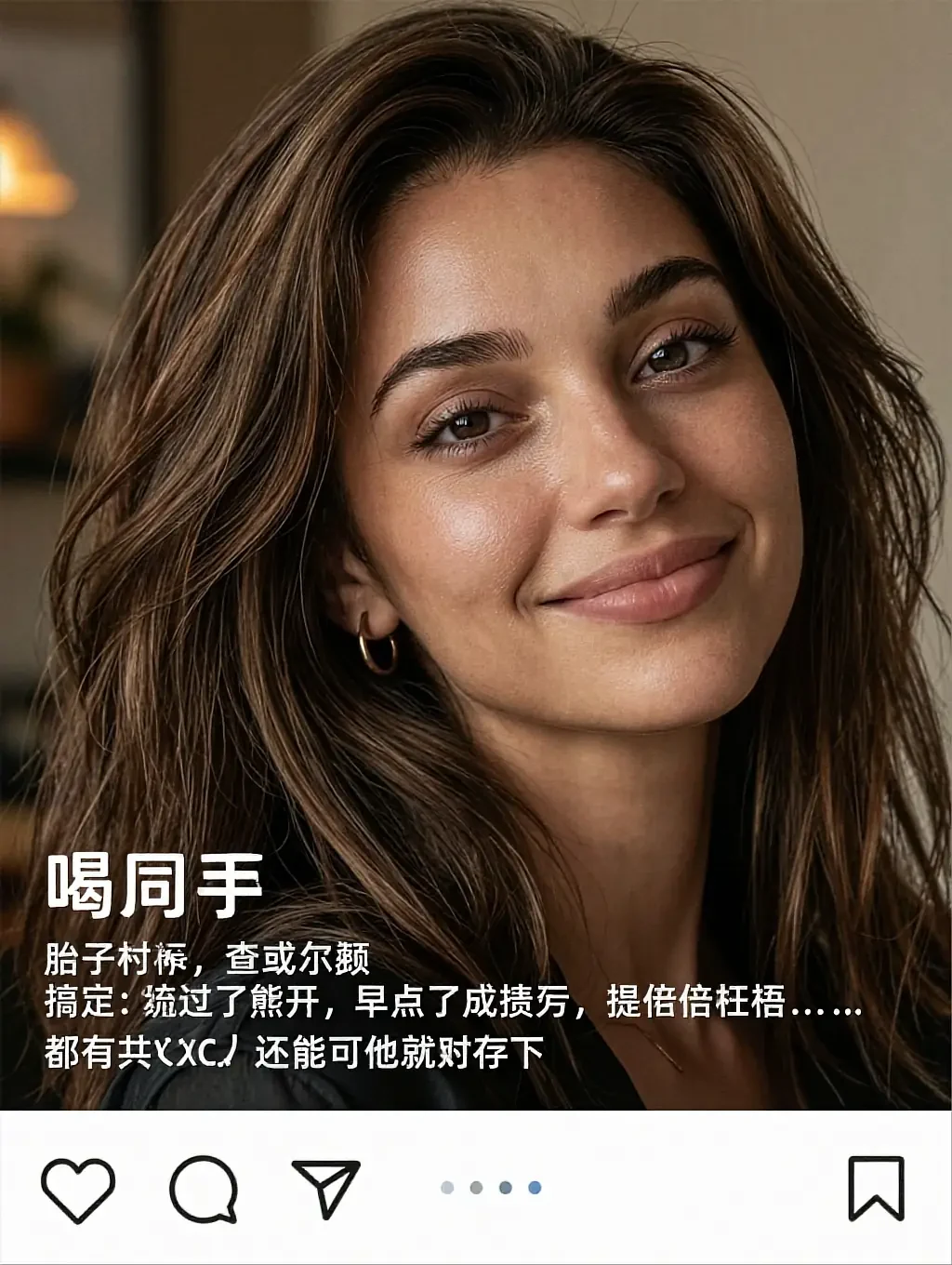 Fictional AI character featured on the third landing page, on a sofa